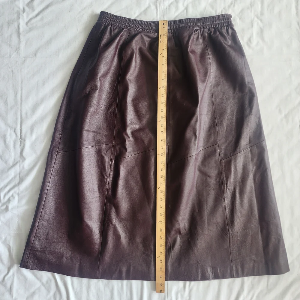 Brown Genuine Leather Skirt Womens Size 20 Vintage Midi Pockets Red - Picture 10 of 10